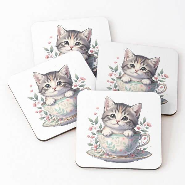 Item preview, Cat in Teacup Floral Accents designed and sold by zoughlal.