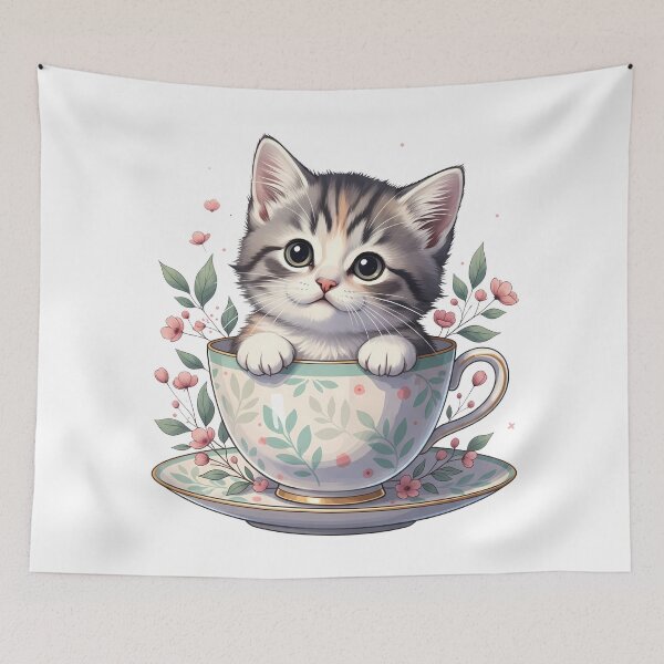 Item preview, Cat in Teacup Floral Accents designed and sold by zoughlal.