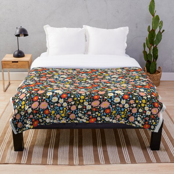 Item preview, Boho Wildflower Meadow on black background designed and sold by Mel Bel Studio .