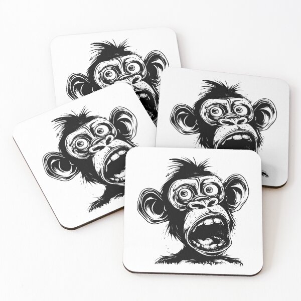 Item preview, Crazy Cartoon Chimpanzee Face Black and White Art designed and sold by inkoutninja.