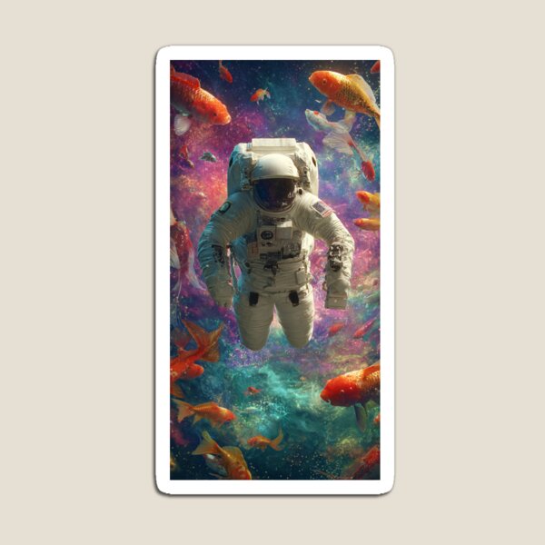 Item preview, Astronaut floating in space surrounded by floating koi fish designed and sold by ayshatazin.