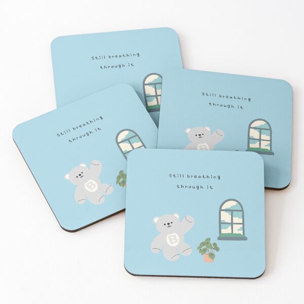 Item preview, Still Breathing Through It – Gentle Bear Mood ( Teal blue Background ) designed and sold by mintmono-studio.