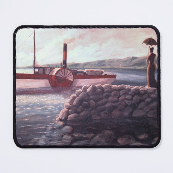 Item preview, Woman watches paddlewheel boat from a jetty. designed and sold by daverheaume.