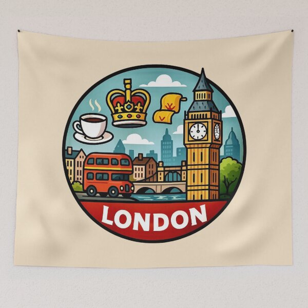 Item preview, London - Big Ben, Red Bus & Teacup designed and sold by Myra365Art.