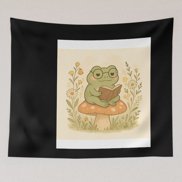 Item preview, Cute Frog Reading a Book – Cottagecore Aesthetic Design designed and sold by thepeaceful90.