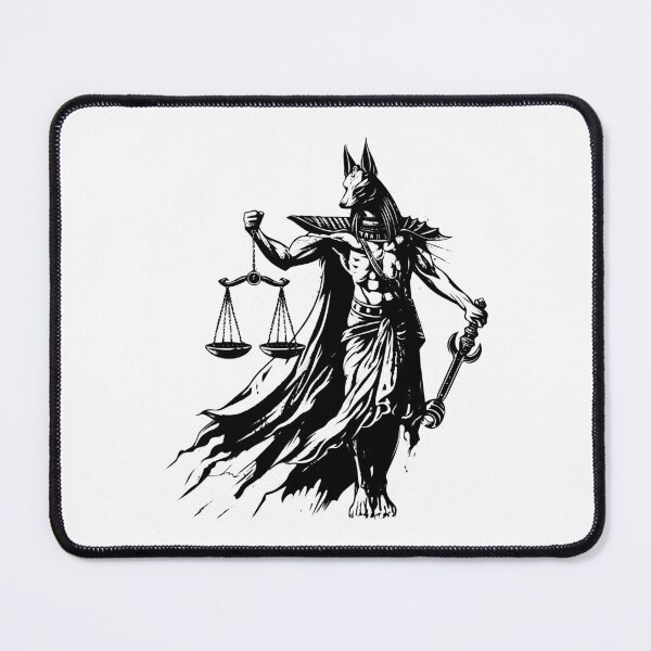 Item preview, Anubis Justice God Illustration with Scales and Scepter | Black and White Mythical Art designed and sold by inkoutninja.