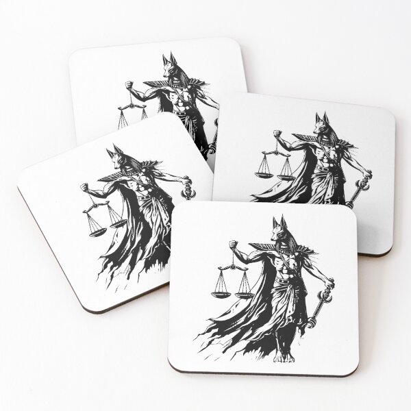Item preview, Anubis Justice God Illustration with Scales and Scepter | Black and White Mythical Art designed and sold by inkoutninja.