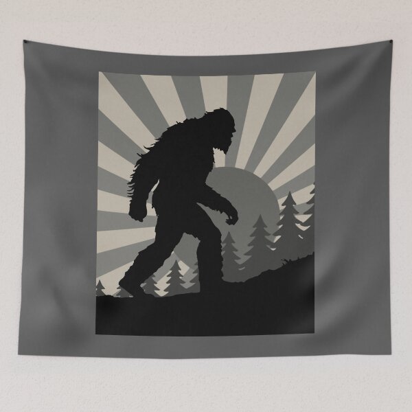 Item preview, Retro Bigfoot Walking Silhouette Vintage Grayscale Forest Scene  designed and sold by donwillisjrart.