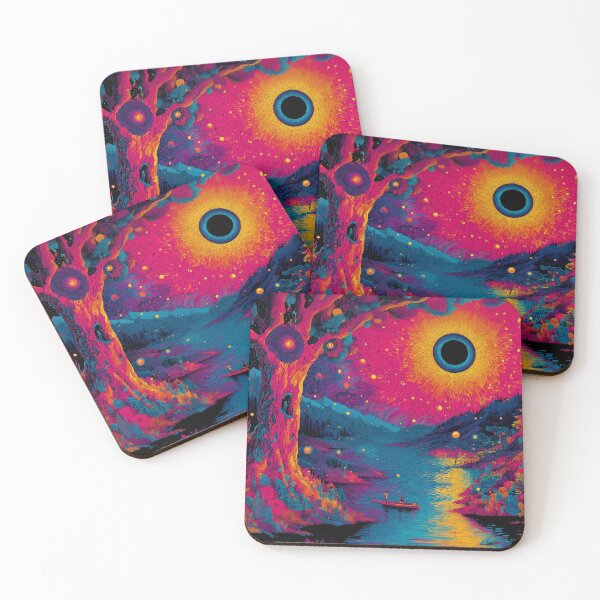 Item preview, Psychedelic Solar Eclipse Landscape – Trippy Forest Lake Dreamscape designed and sold by Art of Ngu.