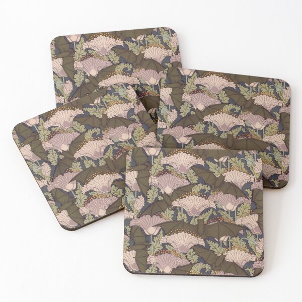 Item preview, Bats and Poppies – Art Nouveau Revival designed and sold by StoryWovenCo.
