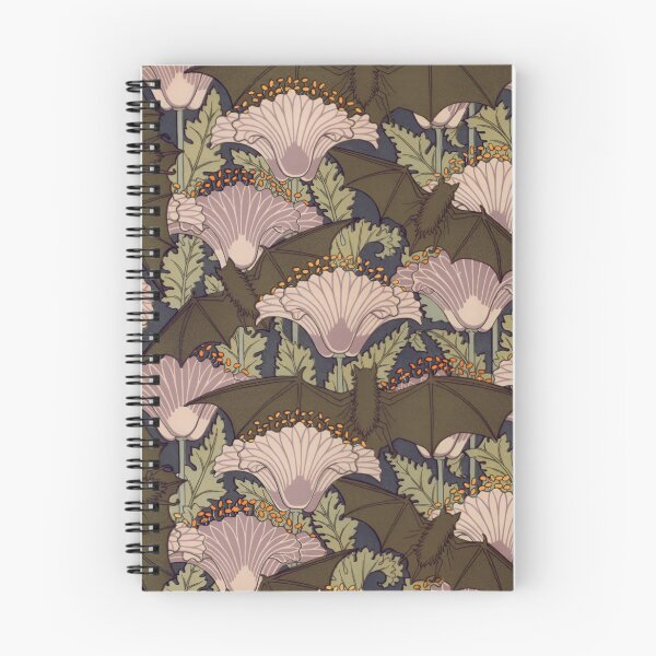 Item preview, Bats and Poppies – Art Nouveau Revival designed and sold by StoryWovenCo.