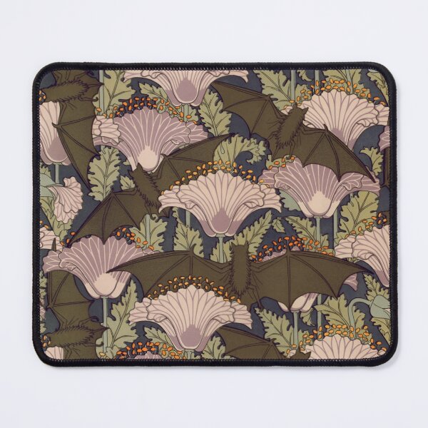 Item preview, Bats and Poppies – Art Nouveau Revival designed and sold by StoryWovenCo.