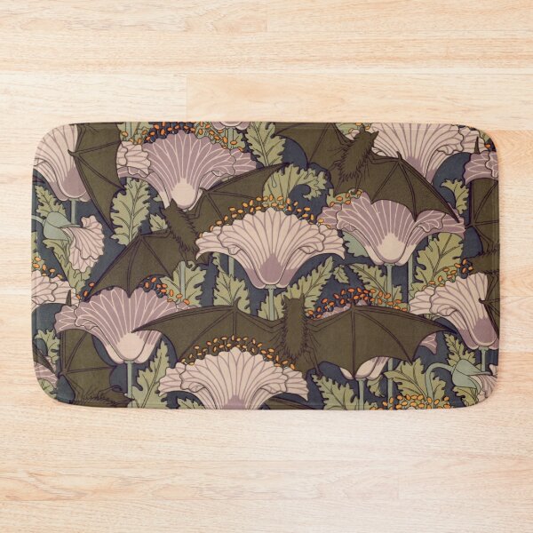 Item preview, Bats and Poppies – Art Nouveau Revival designed and sold by StoryWovenCo.