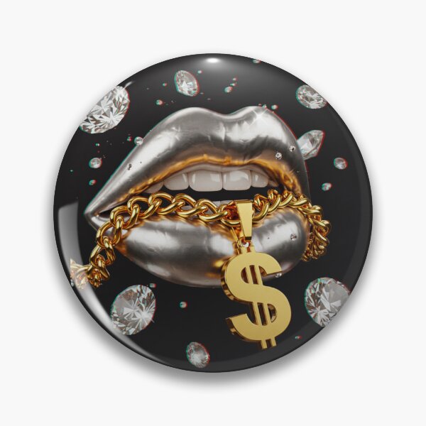 Item preview, Silver Lips with Gold Chain and Dollar Sign Surrounded by Diamonds designed and sold by Y2KULT.