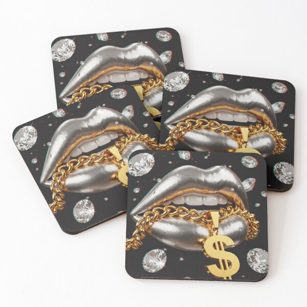 Item preview, Silver Lips with Gold Chain and Dollar Sign Surrounded by Diamonds designed and sold by Y2KULT.