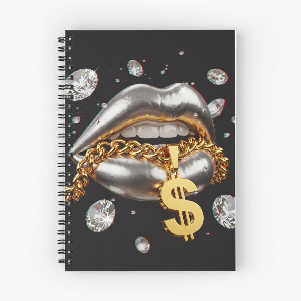 Item preview, Silver Lips with Gold Chain and Dollar Sign Surrounded by Diamonds designed and sold by Y2KULT.