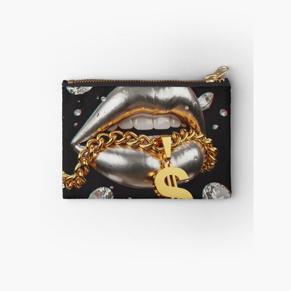 Item preview, Silver Lips with Gold Chain and Dollar Sign Surrounded by Diamonds designed and sold by Y2KULT.