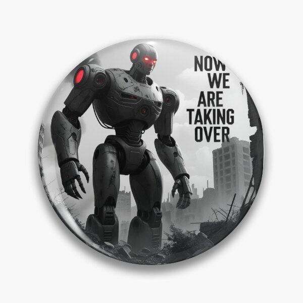 Item preview, Now We Are Taking Over – Apocalyptic AI Red-Eyed Robot Face designed and sold by smitke.