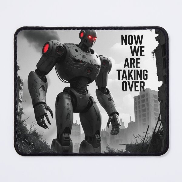 Item preview, Now We Are Taking Over – Apocalyptic AI Red-Eyed Robot Face designed and sold by smitke.