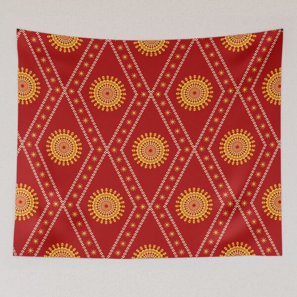 Item preview, Vermilion & Goldenrod Pixel Mandala Star Seamless Pattern designed and sold by Khwanchai.