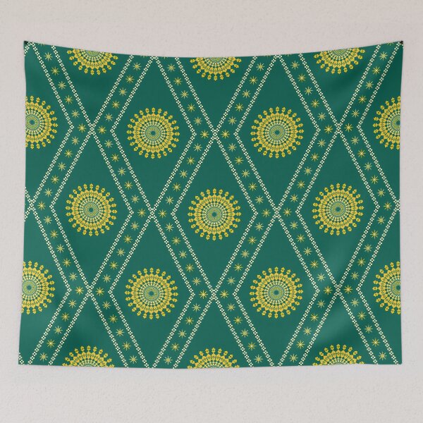 Item preview, Jade & Goldenrod Pixel Mandala Star Seamless Pattern designed and sold by Khwanchai.