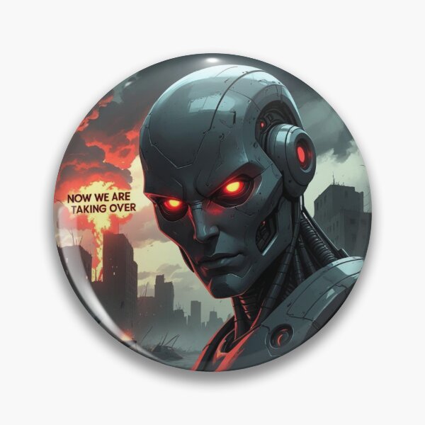 Item preview, Now We Are Taking Over – Apocalyptic AI Red-Eyed Robot Face designed and sold by smitke.