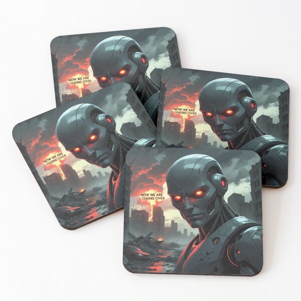 Item preview, Now We Are Taking Over – Apocalyptic AI Red-Eyed Robot Face designed and sold by smitke.