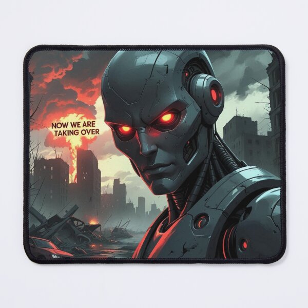 Item preview, Now We Are Taking Over – Apocalyptic AI Red-Eyed Robot Face designed and sold by smitke.