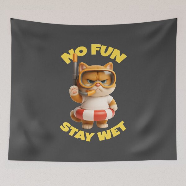 Item preview, Grumpy Summer Cat with Snorkel – No Fun Stay Wet designed and sold by iamwonderkitty.