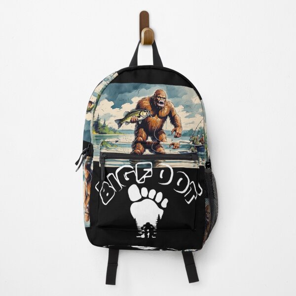 Item preview, Bigfoot A Hairy Mythical Creature Catching a Fish at a Lake designed and sold by RodimusG1Art.