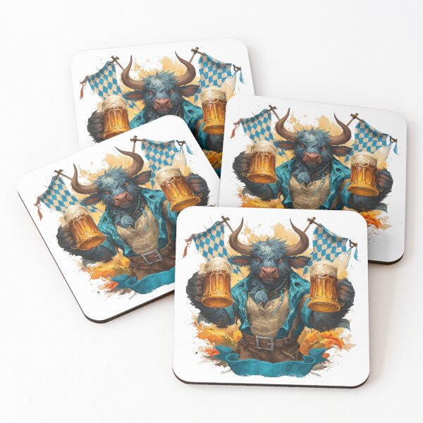 Item preview, Oktoberfest Bull Holding Beer Steins in Bavarian Costume designed and sold by Anastasiia Yurevych.