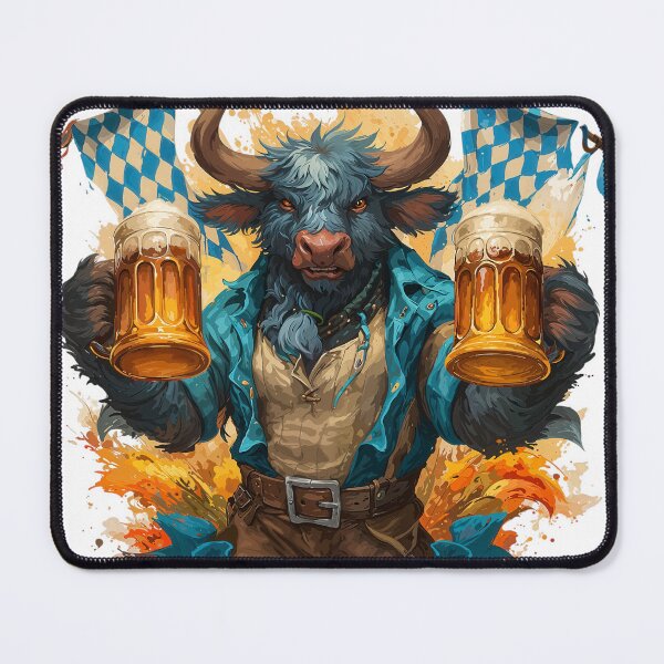 Item preview, Oktoberfest Bull Holding Beer Steins in Bavarian Costume designed and sold by Anastasiia Yurevych.