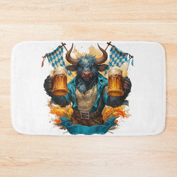 Item preview, Oktoberfest Bull Holding Beer Steins in Bavarian Costume designed and sold by Anastasiia Yurevych.