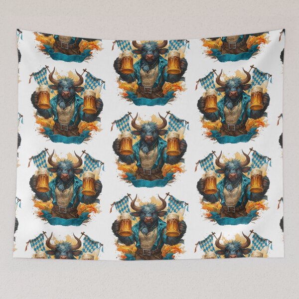 Item preview, Oktoberfest Bull Holding Beer Steins in Bavarian Costume designed and sold by Anastasiia Yurevych.