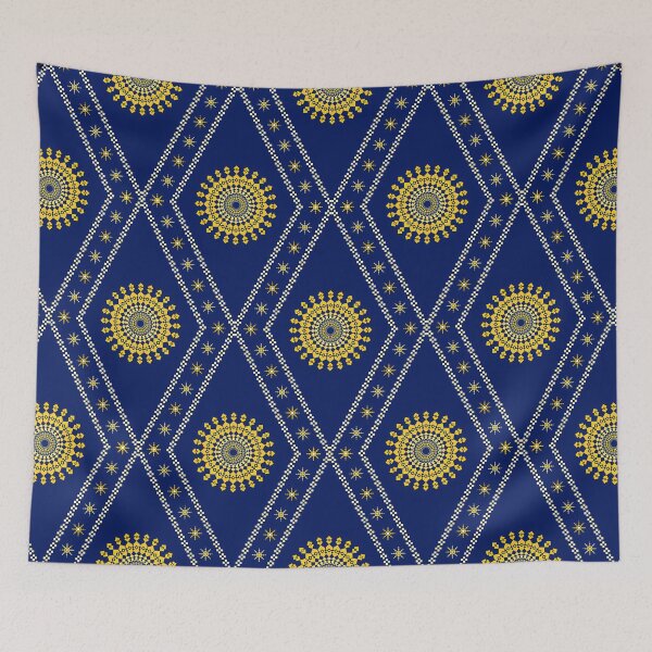 Item preview, Midnight Blue & Goldenrod Pixel Mandala Star Seamless Pattern designed and sold by Khwanchai.