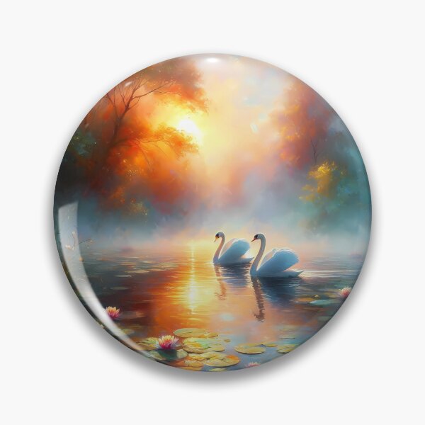 Item preview, Swans at Dawn – Impressionist River Scene designed and sold by Dino-Lune.