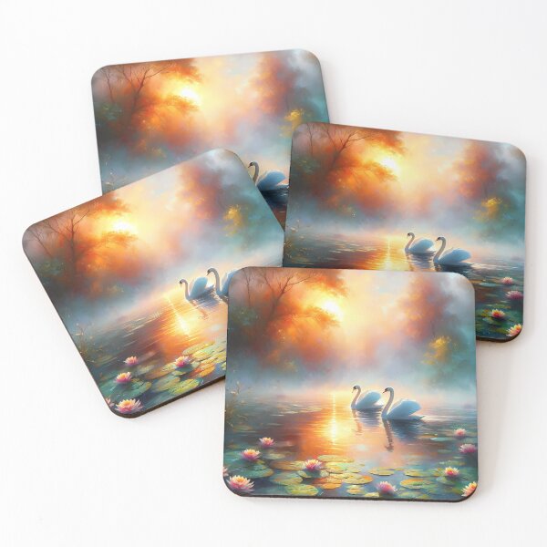 Item preview, Swans at Dawn – Impressionist River Scene designed and sold by Dino-Lune.
