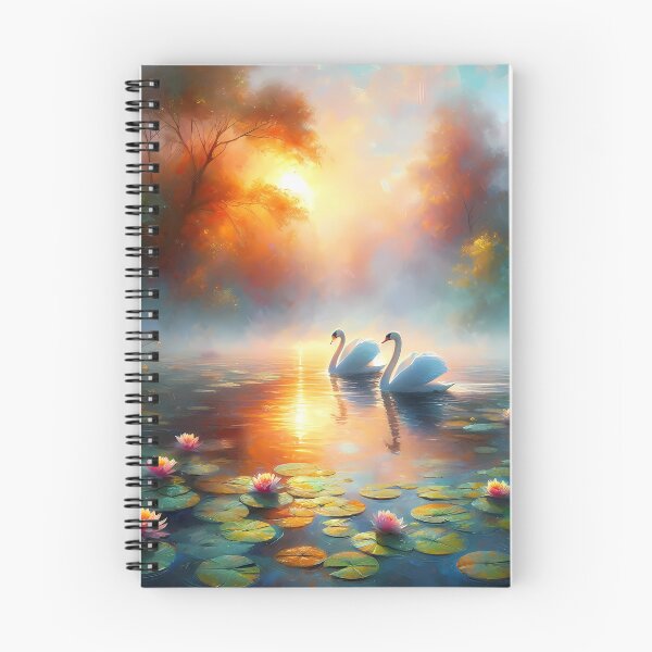 Item preview, Swans at Dawn – Impressionist River Scene designed and sold by Dino-Lune.
