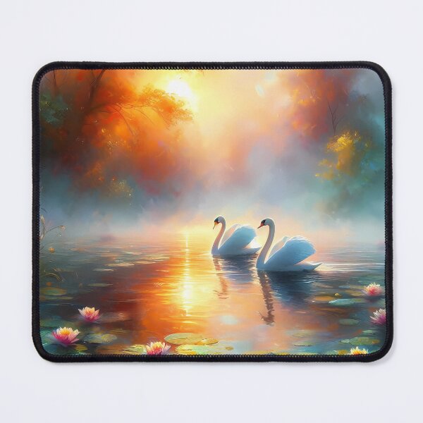 Item preview, Swans at Dawn – Impressionist River Scene designed and sold by Dino-Lune.