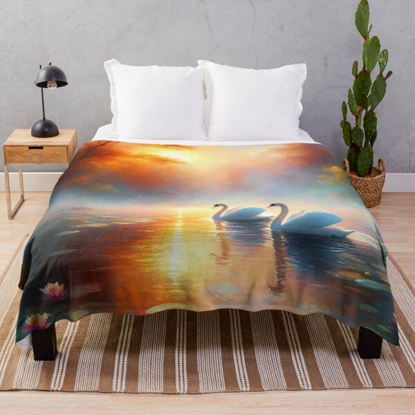 Item preview, Swans at Dawn – Impressionist River Scene designed and sold by Dino-Lune.