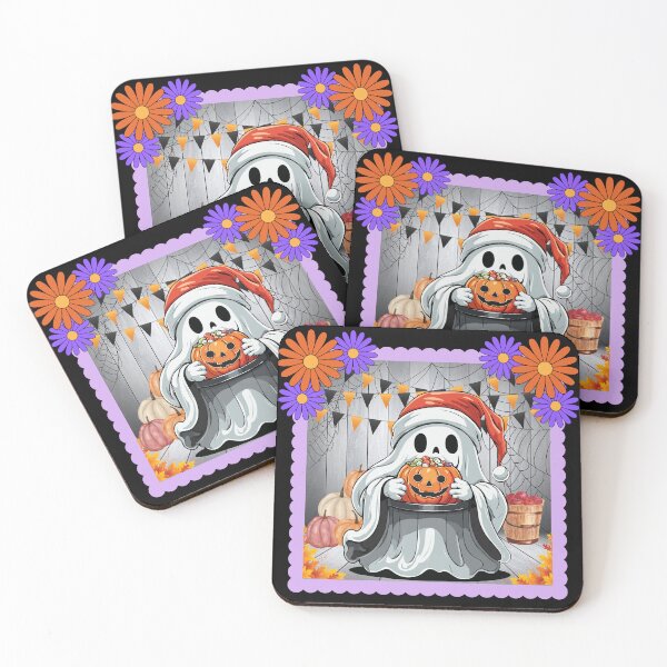 Item preview, Cute Ghost in Santa Hat with Candy Pumpkin – Autumn Halloween Christmas Mashup designed and sold by NerdyWerks.