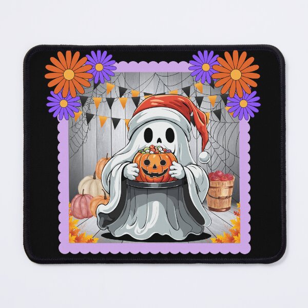 Item preview, Cute Ghost in Santa Hat with Candy Pumpkin – Autumn Halloween Christmas Mashup designed and sold by NerdyWerks.