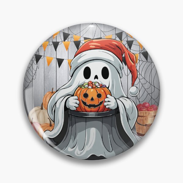 Item preview, Cute Ghost in Santa Hat with Candy Pumpkin – Autumn Halloween Christmas Mashup designed and sold by NerdyWerks.