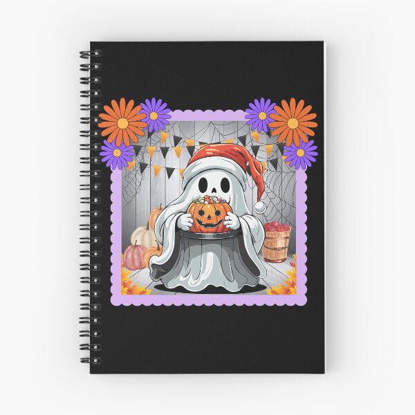 Item preview, Cute Ghost in Santa Hat with Candy Pumpkin – Autumn Halloween Christmas Mashup designed and sold by NerdyWerks.
