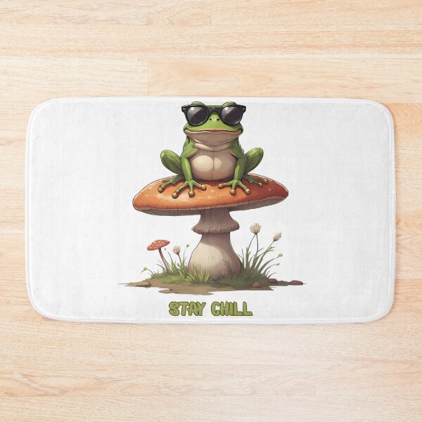 Item preview, Chill Frog Sitting on a Mushroom – Cute Retro Forest Vibes designed and sold by Pixel--Threads.