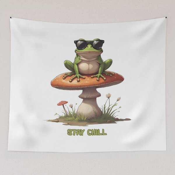 Item preview, Chill Frog Sitting on a Mushroom – Cute Retro Forest Vibes designed and sold by Pixel--Threads.