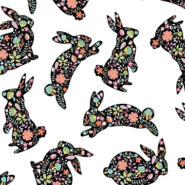 Artwork thumbnail, Spring Colorful Floral Rabbits by Farissa Designs