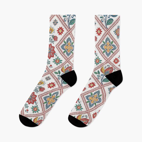 Item preview, Vibrant Folk Art Floral Pattern with Bohemian Motifs on White Background. designed and sold by RGShirtWorks.