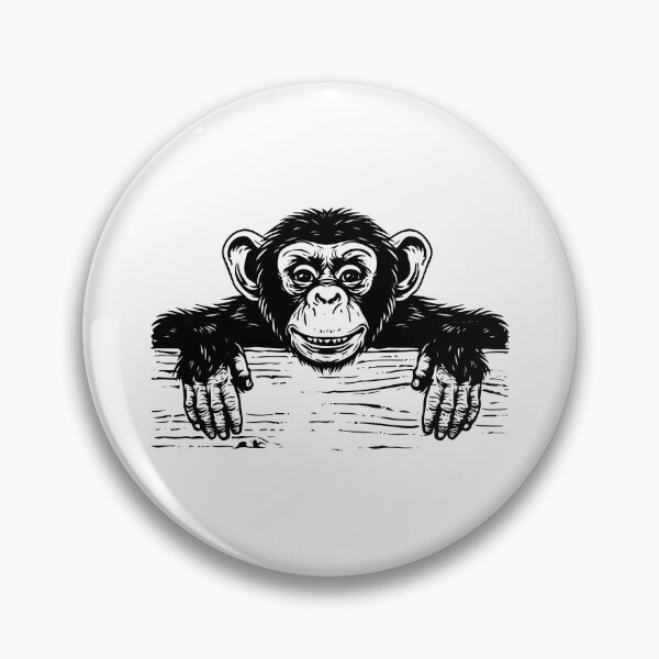 Item preview, Curious Chimpanzee Peeking Over Wood | Black and White Monkey Illustration designed and sold by inkoutninja.