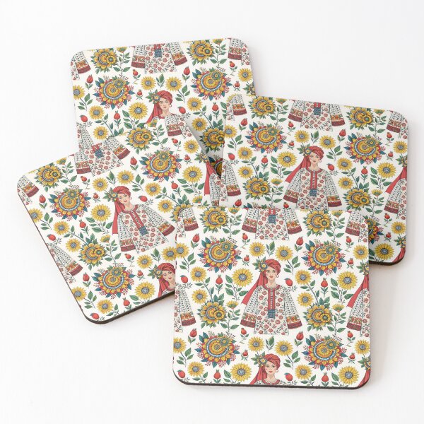 Item preview, Folk Art Woman in Floral Attire with Vibrant Sunflower Pattern. designed and sold by RGShirtWorks.